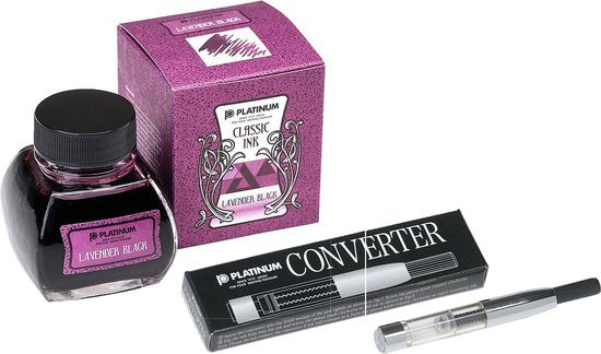 Platinum Japan - inktpotje - Vulpeninkt - potje vulpeninkt - Dyestuff 'Classic Ink' Cassis Black + Converter Silver 700