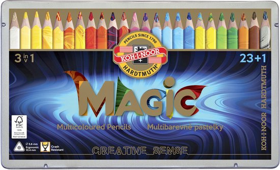 Kleurpotloden Koh-i-Noor Jumbo Magic doos 24 kleuren