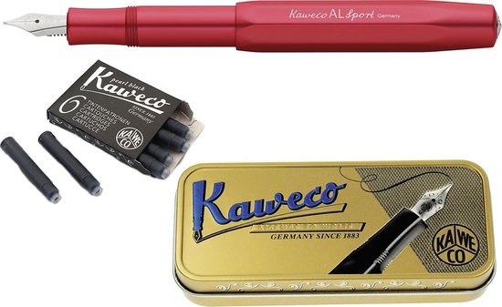 Kaweco Cadeauset Vulpen AL Sport Deep Red Vulpen in vintage blik met doosje vullingen -Fine