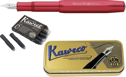 Kaweco Cadeauset Vulpen AL Sport Deep Red Vulpen in vintage blik met doosje vullingen -Fine