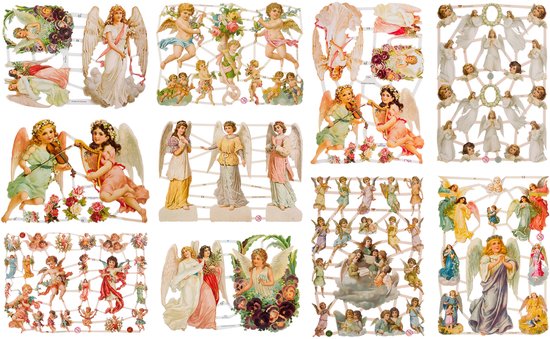 Poëzieplaatjes - 10 vellen - plaatjes - hobby - creatief - decoupage - knutselen - scrapboek - met ENGELEN EN CHERUBIJNEN