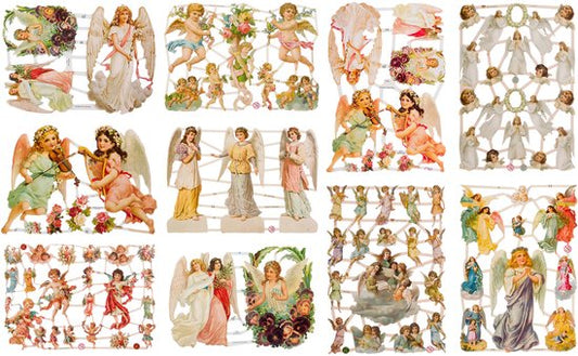 Poëzieplaatjes - 10 vellen - plaatjes - hobby - creatief - decoupage - knutselen - scrapboek - met ENGELEN EN CHERUBIJNEN