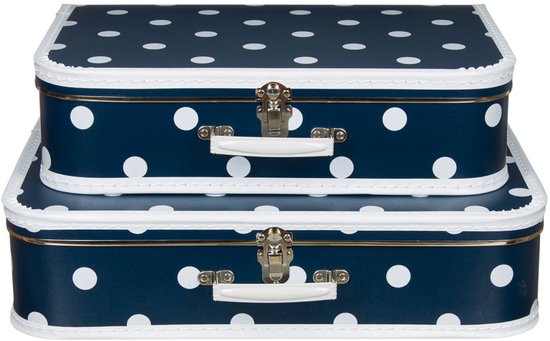 Kofferset - 2 koffers – 40-45cm - Blauw polkadot