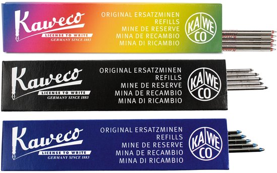 Kaweco - Balpenvullingen - 3 doosjes - Refill D1 MEDIUM - Black, Blue and Red 1.0 M, 5 pcs in box