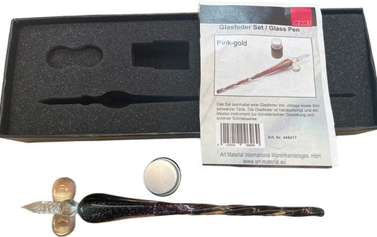 Glazen dip pen set, Glazen pen, kalligrafie-pen en inkt, voor kunst,schilderen, wenskaarten, handtekeningen, kalligrafie. Pink Gold