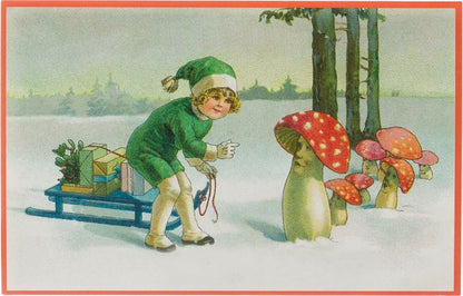 Nostalgische kerstkaarten - 9 stuks - Klassieke Vintage afbeeldingen - Winter - Sneeuw - Feestelijk - Jaarwisseling - Oude Brocante kerstkaarten