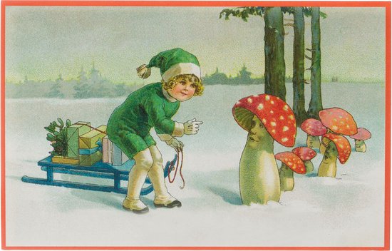 Nostalgische kerstkaarten - 9 stuks - Klassieke Vintage afbeeldingen - Winter - Sneeuw - Feestelijk - Jaarwisseling - Oude Brocante kerstkaarten