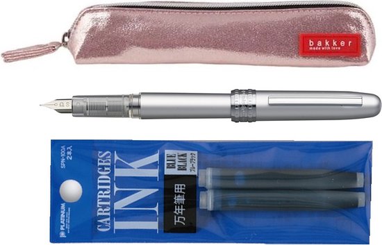 Platinum Vulpen Plaisir Shell ICE WHITE MEDIUM/0.5 - Bakker Made With Love Fair Trade Etui ROZE - Dyestuff cartridge ink (pack of 2) BLUE