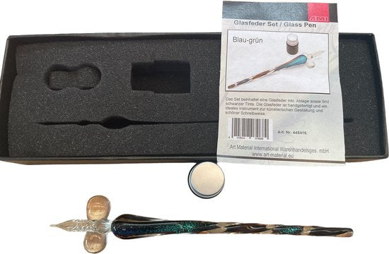 Glazen dip pen set, Glazen pen, kalligrafie-pen en inkt, voor kunst,schilderen, wenskaarten, handtekeningen, kalligrafie. Blauw groen