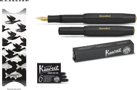 Kaweco vulpen Sport Classic Black Fountain vulpen (Fine) met vullingen en boekenlegger