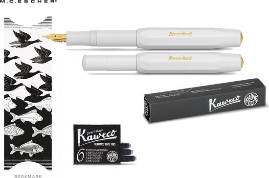 Kaweco Vulpen Sport Classic WIT (MEDIUM) met doosje vullingen en boekenlegger