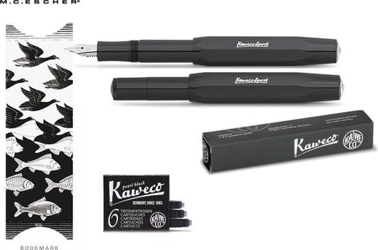 Kaweco Vulpen Sport Skyline BLACK (FINE) met doosje vullingen en boekenlegger
