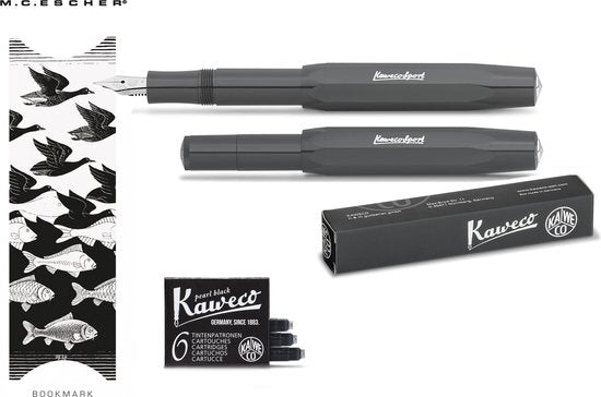 Kaweco Vulpen Sport Skyline GREY (BREED) met doosje vullingen en boekenlegger
