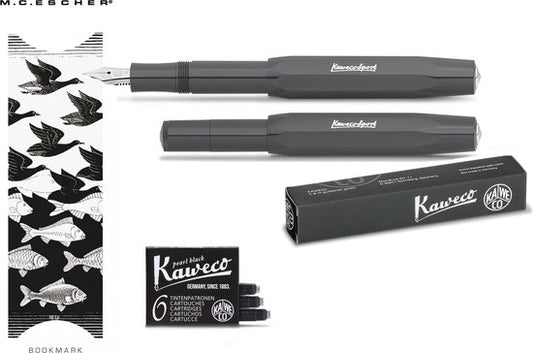 Kaweco Vulpen Sport Skyline GREY (BREED) met doosje vullingen en boekenlegger