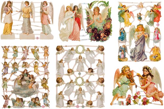 Poëzieplaatjes - 6 vellen - plaatjes - hobby - creatief - decoupage - knutselen - scrapboek - met ENGELEN EN CHERUBIJNEN