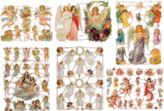 Poëzieplaatjes - 6 vellen - plaatjes - hobby - creatief - decoupage - knutselen - scrapboek - met ENGELEN EN CHERUBIJNEN