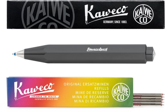 Kaweco - Balpen - Skyline Sport - Grey (Grijs) - Met doosje Balpenvullingen MEDIUM ROOD