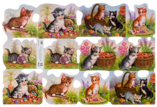 Poëzieplaatjes - 6 vellen - plaatjes - hobby - creatief - decoupage - knutselen - scrapboek - met HONDEN - BLOEMEN - POEZEN