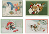 Nostalgische kerstkaarten - 4 stuks - Klassieke Vintage afbeeldingen - Winter - Sneeuw - Feestelijk - Jaarwisseling - Oude Brocante kerstkaarten 15X10,5 en 14X9