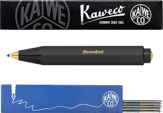 Kaweco - Balpen - Classic Sport - Zwart - Met doosje Balpenvullingen MEDIUM Blauw