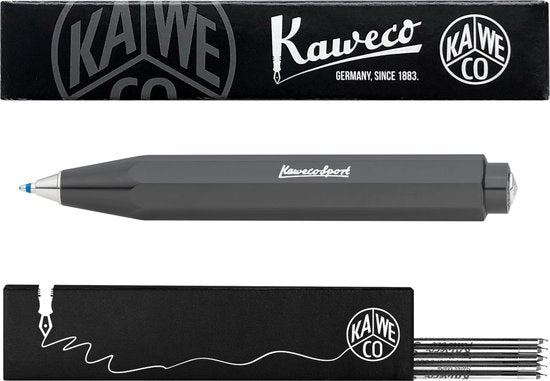 Kaweco - Balpen - Skyline Sport - Grey (Grijs) - Met doosje Balpenvullingen MEDIUM Zwart