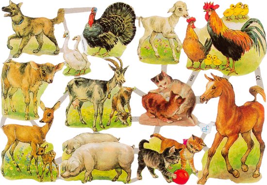 Poëzieplaatjes - 6 vellen - plaatjes - hobby - creatief - decoupage - knutselen - scrapboek - met Vlinders - Honden - Vogels - Konijnen - Boerderijdieren - Bosdieren