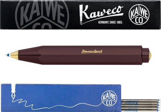 Kaweco - Balpen - Classic Sport - Aubergine - Met doosje Balpenvullingen MEDIUM Blauw