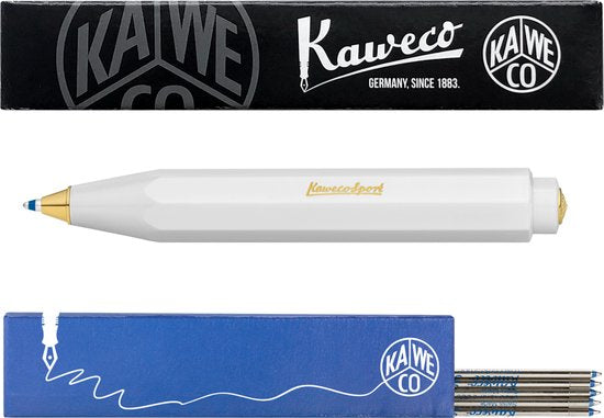 Kaweco - Balpen - Classic Sport - Wit - Met doosje Balpenvullingen MEDIUM Blauw