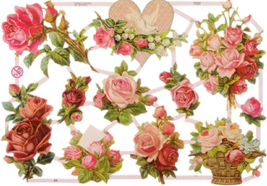 Poëzieplaatjes - 6 vellen - Bloemenmeisjes - Vissen - Vogels - Poezen - Vlinders - Bloemen - Poëziealbum - hobby - creatief - bulletjournaal - vriendenboek - dagboek - decoupage - knutselen - scrapbook