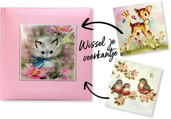 Roze poeziealbum met kat