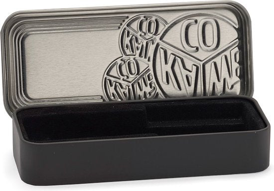 Kaweco - Cadeauset - 4delig - Kaweco AL SPORT Fountain Pen CHROME MAT vulpen - Extra Breed - Nostalgic Octagonal Clip Chrome - Zwart Vintage blikje - Doosje Royal Blue - Doosje zwarte Vullingen