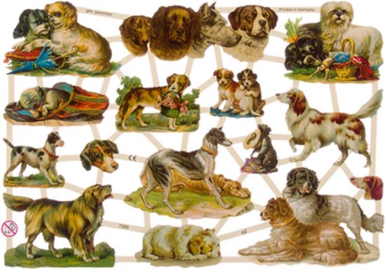 Poëzieplaatjes - 6 vellen - plaatjes - hobby - creatief - decoupage - knutselen - scrapboek met katten - vlinders - bloemen - vogels - honden - engelen