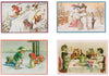 Nostalgische kerstkaarten - 4 stuks - Klassieke Vintage afbeeldingen - Winter - Sneeuw - Feestelijk - Jaarwisseling - Oude Brocante kerstkaarten 15X10,5 en 14X9
