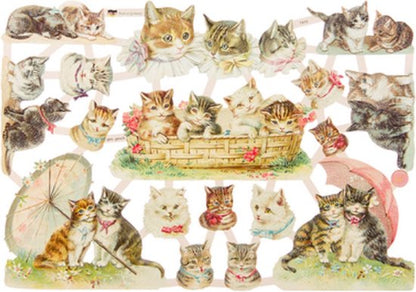 Poëzieplaatjes - 6 vellen - plaatjes - hobby - creatief - decoupage - knutselen - scrapboek met katten - vlinders - bloemen - vogels - honden - engelen