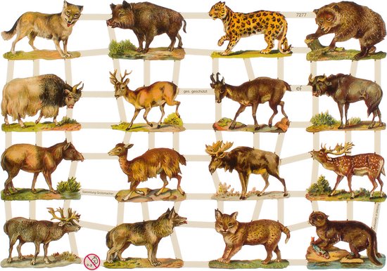 Poëzieplaatjes - 6 vellen - plaatjes - hobby - creatief - decoupage - knutselen - scrapboek met bloemen - kikkers - honden - wilde dieren - vogels