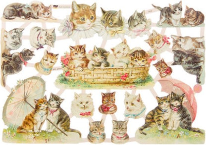 Poëzieplaatjes - 6 vellen - Bloemenmeisjes - Vissen - Vogels - Poezen - Vlinders - Bloemen - Poëziealbum - hobby - creatief - bulletjournaal - vriendenboek - dagboek - decoupage - knutselen - scrapbook