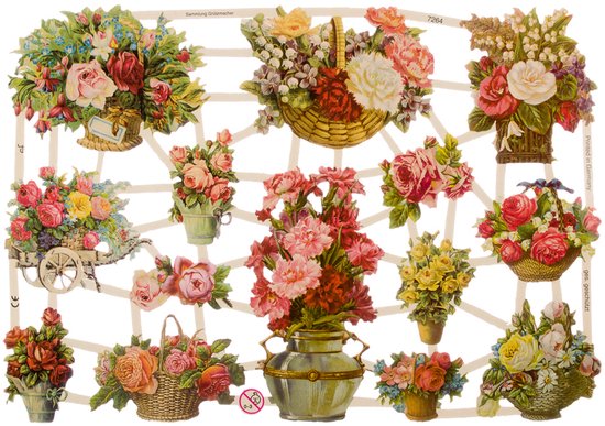 Poëzieplaatjes - 6 vellen - plaatjes - hobby - creatief - decoupage - knutselen - scrapboek - met BLOEMEN