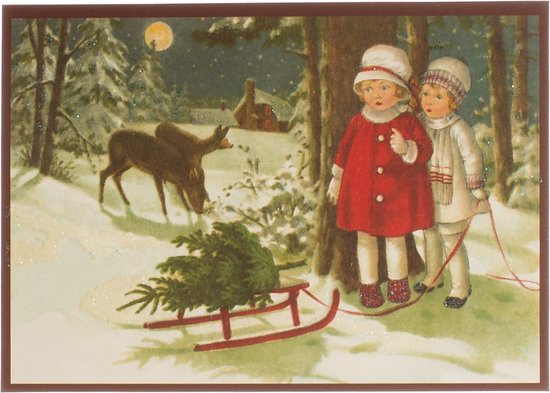 Nostalgische kerstkaarten - 16 stuks - Klassieke Vintage afbeeldingen - Winter - Sneeuw - Feestelijk - Jaarwisseling - Oude Brocante kerstkaarten