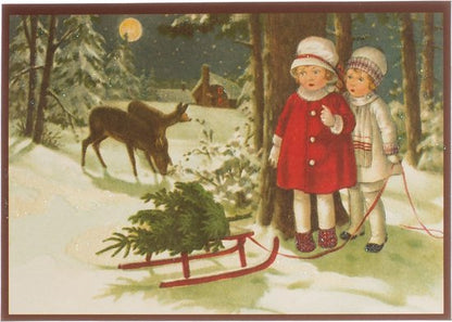 Nostalgische kerstkaarten - 9 stuks - Klassieke Vintage afbeeldingen - Winter - Sneeuw - Feestelijk - Jaarwisseling - Oude Brocante kerstkaarten