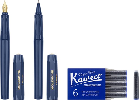 Moleskine X Kaweco Pen set, Vulpen Medium & Balpen 1,0mm, Blauw