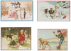 Nostalgische kerstkaarten - 4 stuks - Klassieke Vintage afbeeldingen - Winter - Sneeuw - Feestelijk - Jaarwisseling - Oude Brocante kerstkaarten 15X10,5 en 14X9