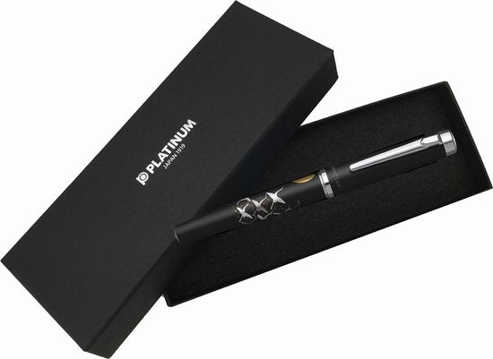 Platinum - Procyon Luster - Maki-E - Cranes over Moon - Black Mist - Fountain Pen - in giftbox - Penpunt: Medium - modern Japans ontwerp - Slip & Seal Mechanisme