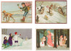 Nostalgische kerstkaarten - 4 stuks - Klassieke Vintage afbeeldingen - Winter - Sneeuw - Feestelijk - Jaarwisseling - Oude Brocante kerstkaarten 15X10,5 en 14X9