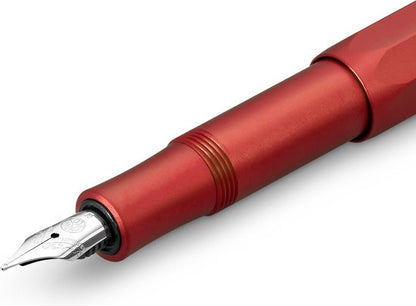 Kaweco - Cadeauset - 4delig - Kaweco AL SPORT Fountain Pen RED vulpen - Fine - Nostalgic Octagonal Clip Chrome - Zwart Vintage blikje - Doosje Royal Blue - Doosje zwarte Vullingen