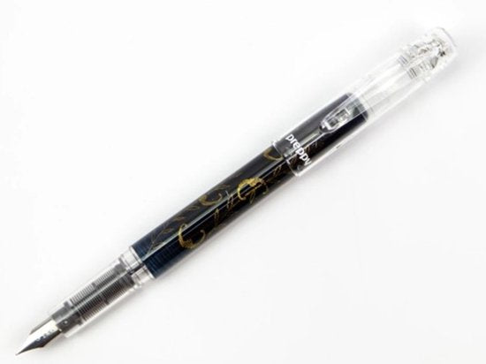 Platinum Preppy Modern Maki-e 2nd Edition Fountain Pen - Fine - Yanagi Ni Koumori Bats and Willow – zwart goud - Limited Edition - Met vullingen