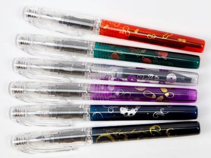 Platinum Preppy Modern Maki-e 2nd Edition Fountain Pen - Fine - Yanagi Ni Koumori Bats and Willow – zwart goud - Limited Edition - Met vullingen