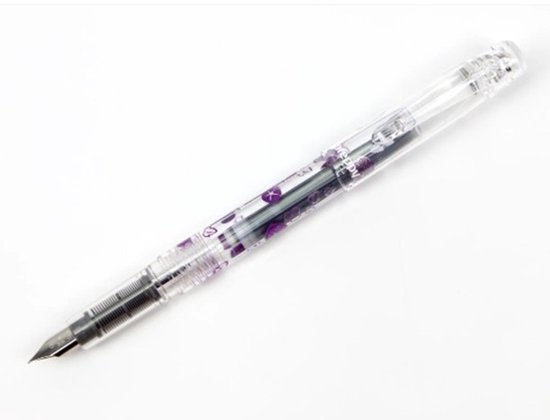 Platinum Preppy Modern Maki-e 2nd Edition Fountain Pen - Fine - Asa Gao Morning Glory – Doorzichtig en lila - Limited Edition - Met vullingen
