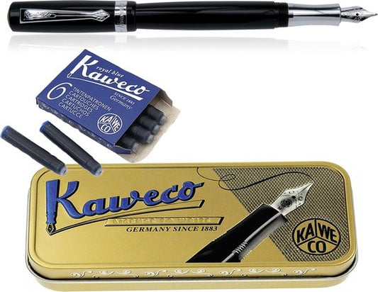 Kaweco Cadeauset Vulpen Student Zwart in vintage blikje met vullingen - Extra Breed