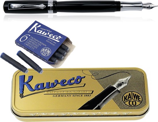 Kaweco Cadeauset Vulpen Student Zwart in vintage blikje met vullingen - Breed