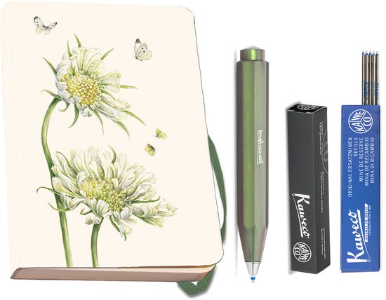 Kaweco - Bekking & Blitz - Schrijfwarenset - NOTEBOOK KLEIN 9,5X15 harde kaft groen - Balpen Shadow Green - Balpenvullingen blauw